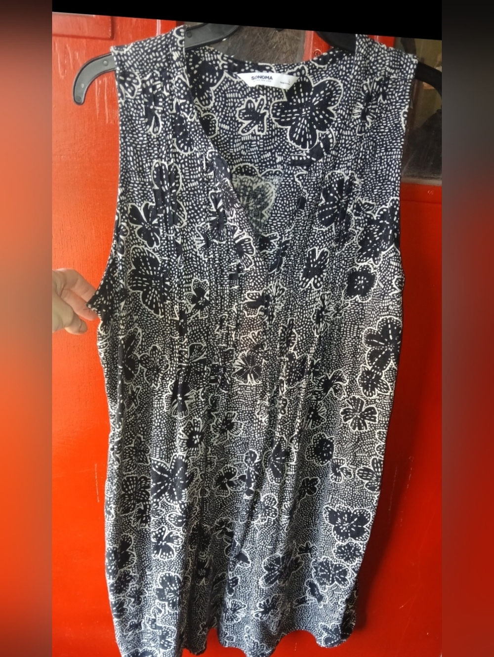 Sonoma Linen Blend Black and White Floral Midi Sundress Sz L